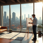 Architecte urbain examinant des plans dans un bureau lumineux