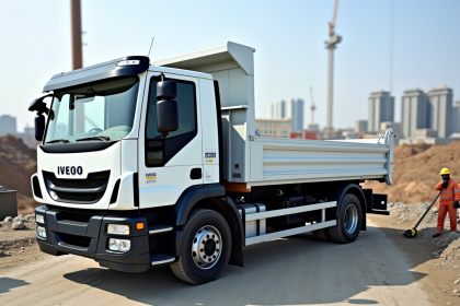 Camion Iveco blanc de 3,5 tonnes sur un chantier