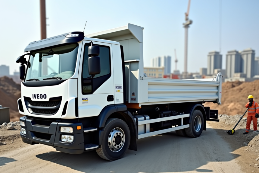 Camion Iveco blanc de 3,5 tonnes sur un chantier