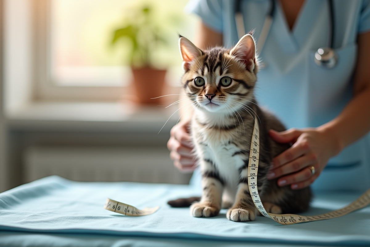 Chaton british shorthair mesuré chez le vétérinaire