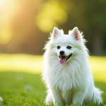 Spitz japonais assis dans un parc ensoleille avec pelage detaille