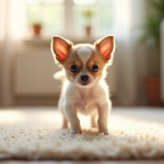 Petit chiot chihuahua avec grands yeux en train de marcher