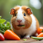 Cochon d'Inde mangeant des légumes frais en lumière naturelle