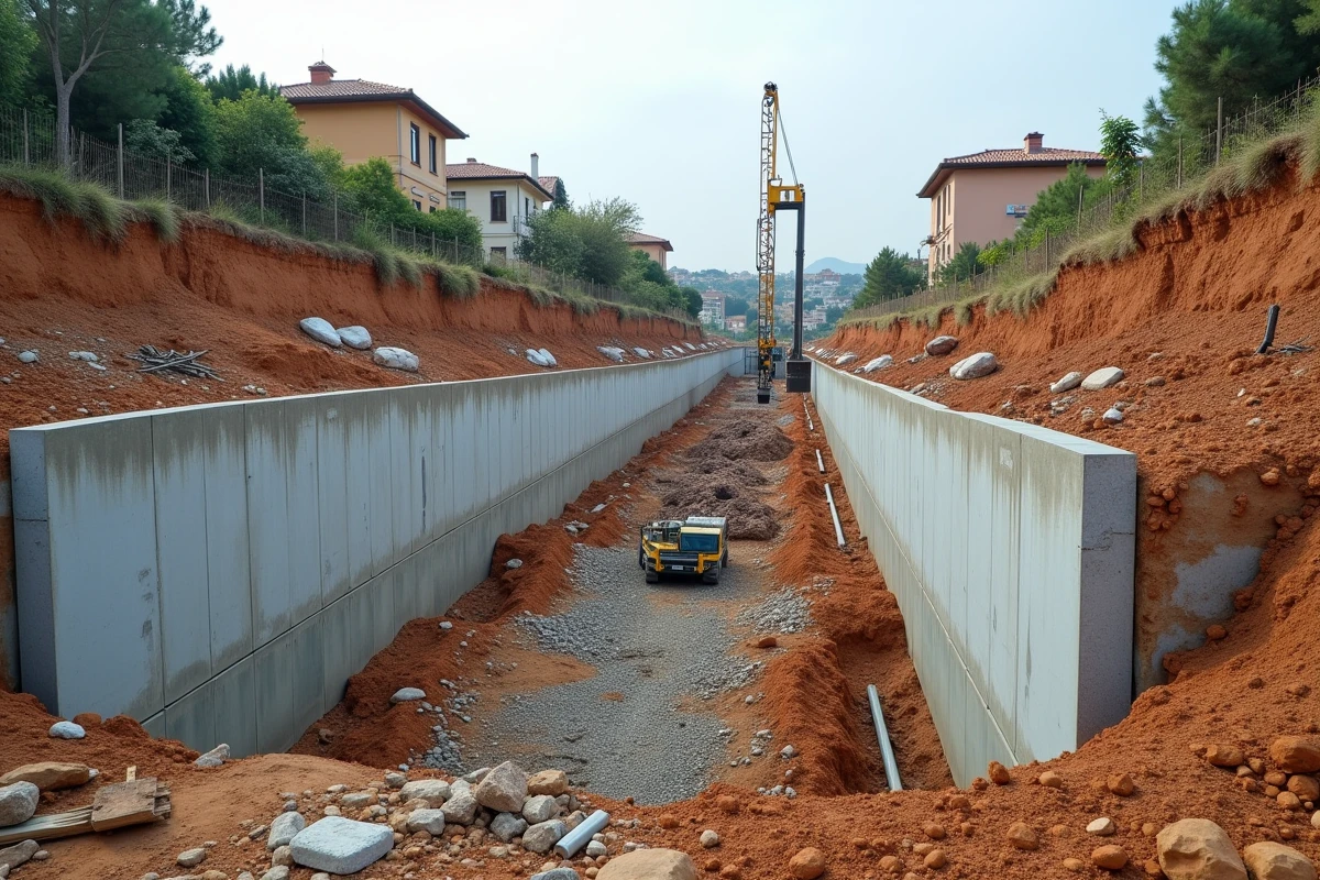 Comparaison entre paroi berlinoise et soutènement classique en béton sur un même chantier en dénivelé