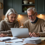 Couple français discutant de budget à la maison