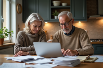 Couple français discutant de budget à la maison