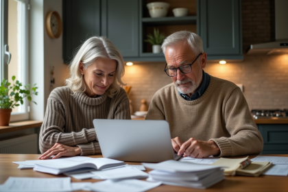 Couple français discutant de budget à la maison