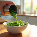 Cuisine moderne avec bol de haricots verts frais