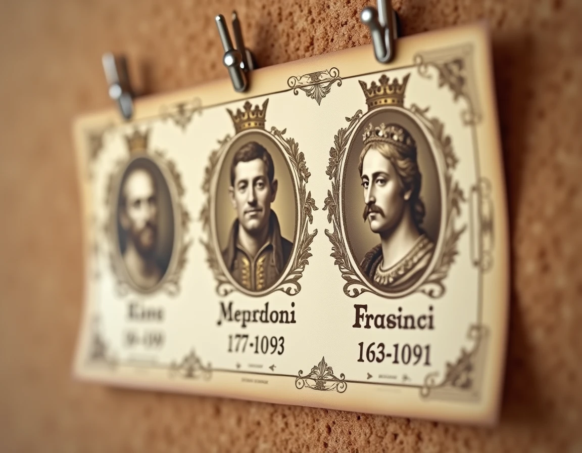 Détail de la frise historique des rois de France avec médaillons portraits et dates de règne