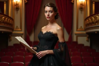 Femme italienne élégante en robe de soirée noire