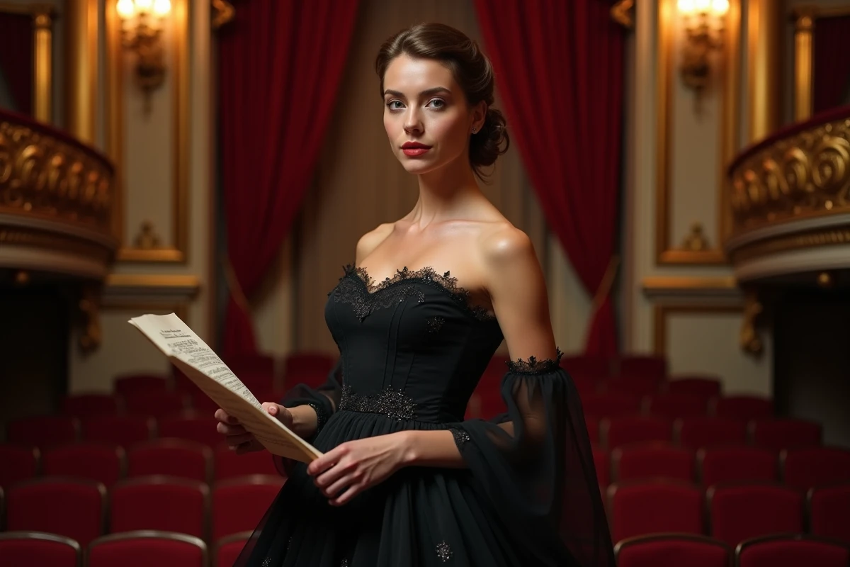 Femme italienne élégante en robe de soirée noire