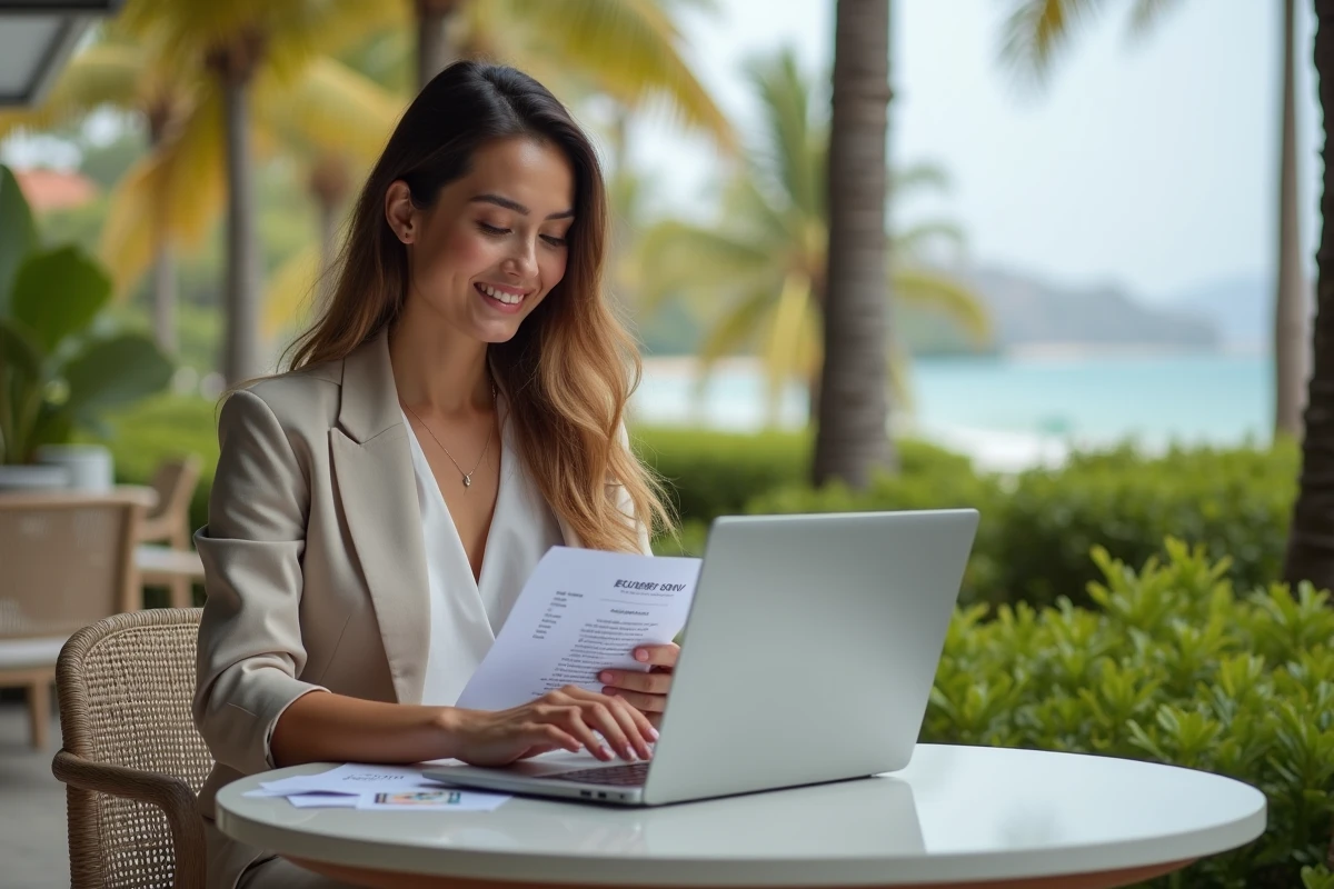 Jeune femme au café utilisant un ordinateur portable