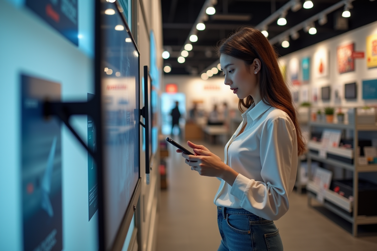 Jeune femme compare deux supports d