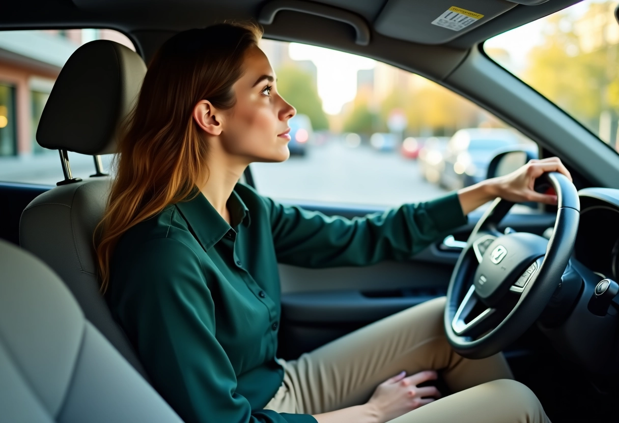 Femme professionnelle dans la voiture en milieu urbain