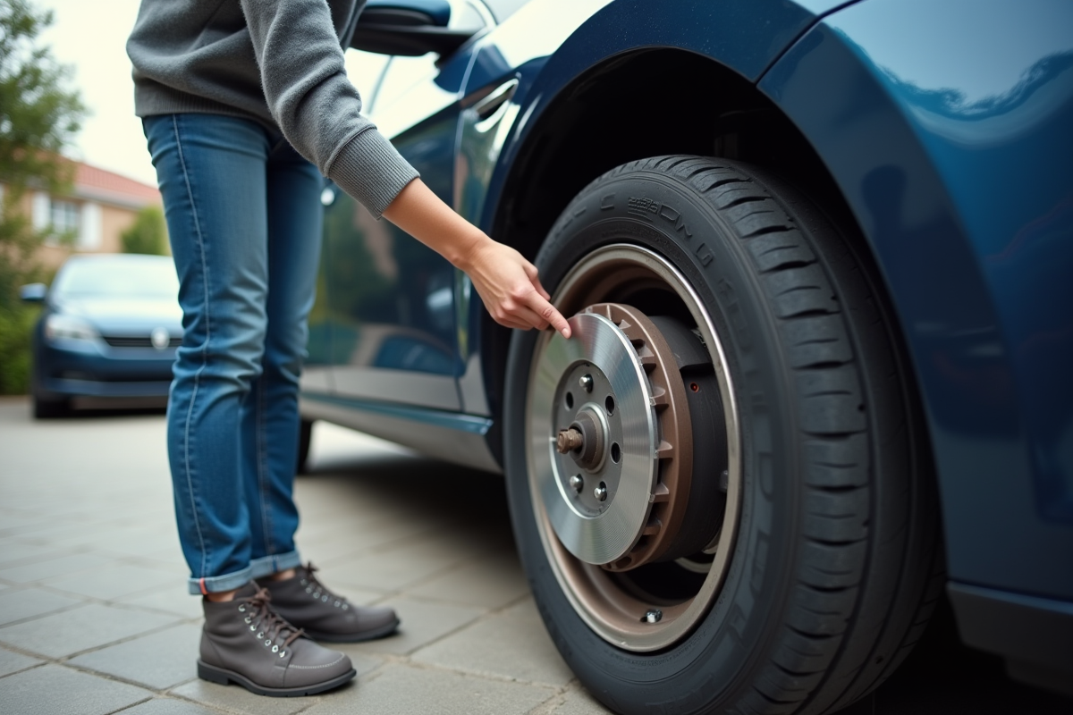 Jeune femme observant le frein d