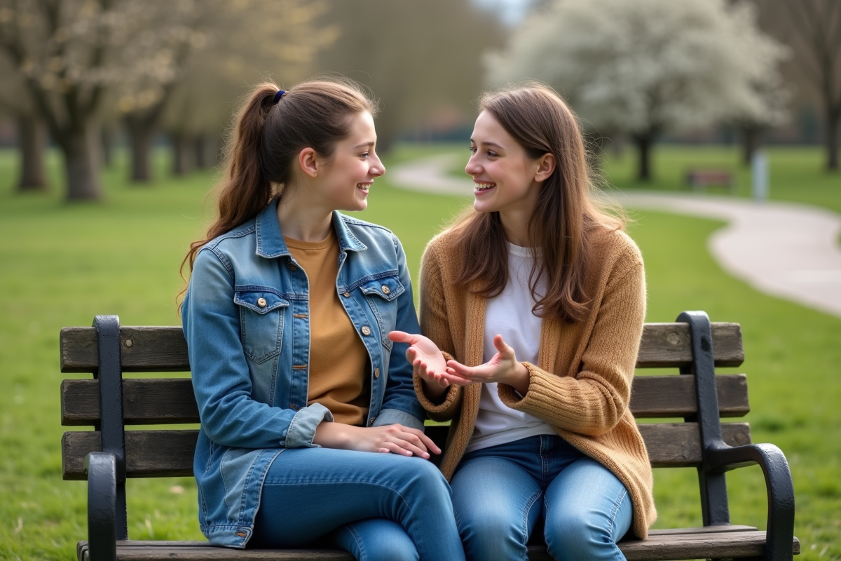 Fille adolescente et sa belle mère discutant dans un parc