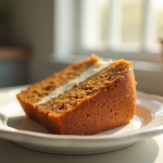 Partie de gâteau carotte tranchée sur assiette blanche