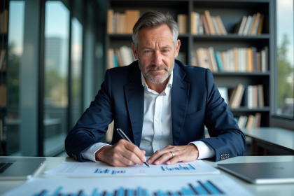 Gestionnaire financier analysant des graphiques en ville