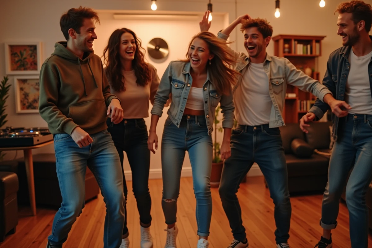Groupe de jeunes adultes dansant lors d'une soirée conviviale