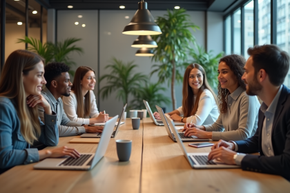 Groupe de professionnels en réunion dans un bureau moderne