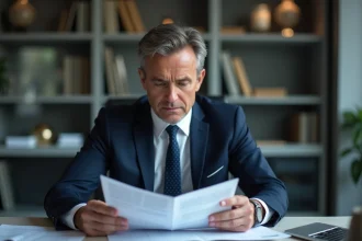 Homme d'affaires sérieux lisant un rapport financier