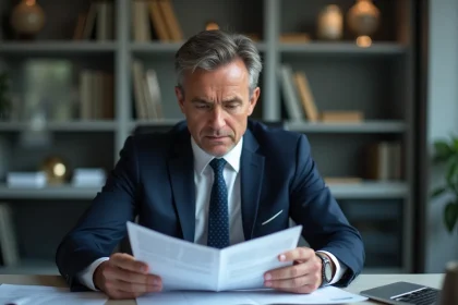 Homme d'affaires sérieux lisant un rapport financier