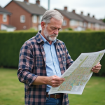 Homme d'âge moyen examinant un plan de zonage en extérieur