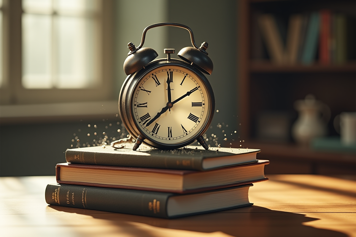 Montre analogique fondante sur des livres de physique