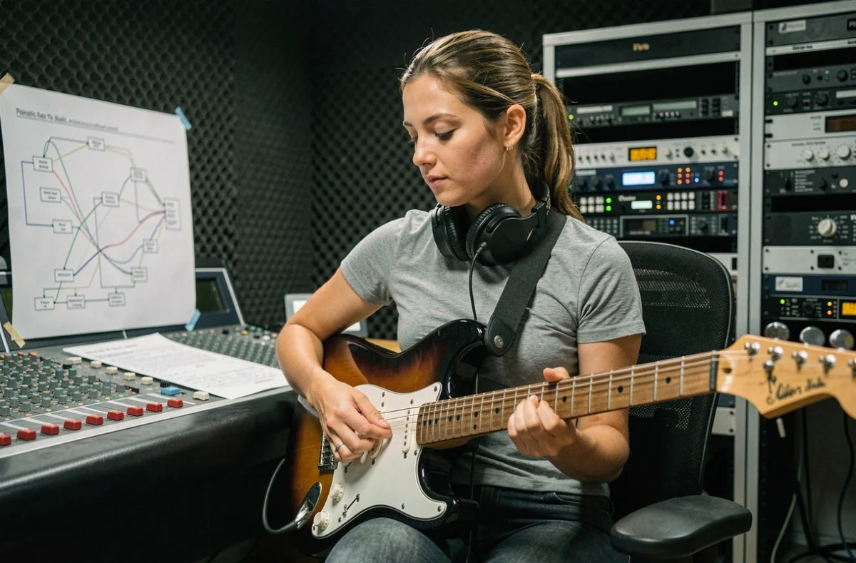 Ingénieure du son en studio analysant la dynamique d'un micro Samarium Cobalt Noiseless sur console de mixage