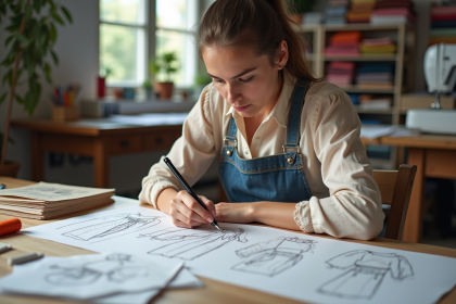 Jeune créatrice de mode esquissant des designs dans son atelier