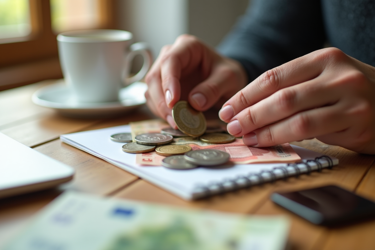 Mains comptant des pièces et billets d