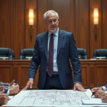 Le maire en réunion avec citoyens et plan urbain