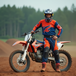Jeune homme motocross avec casque enlevé près de sa moto