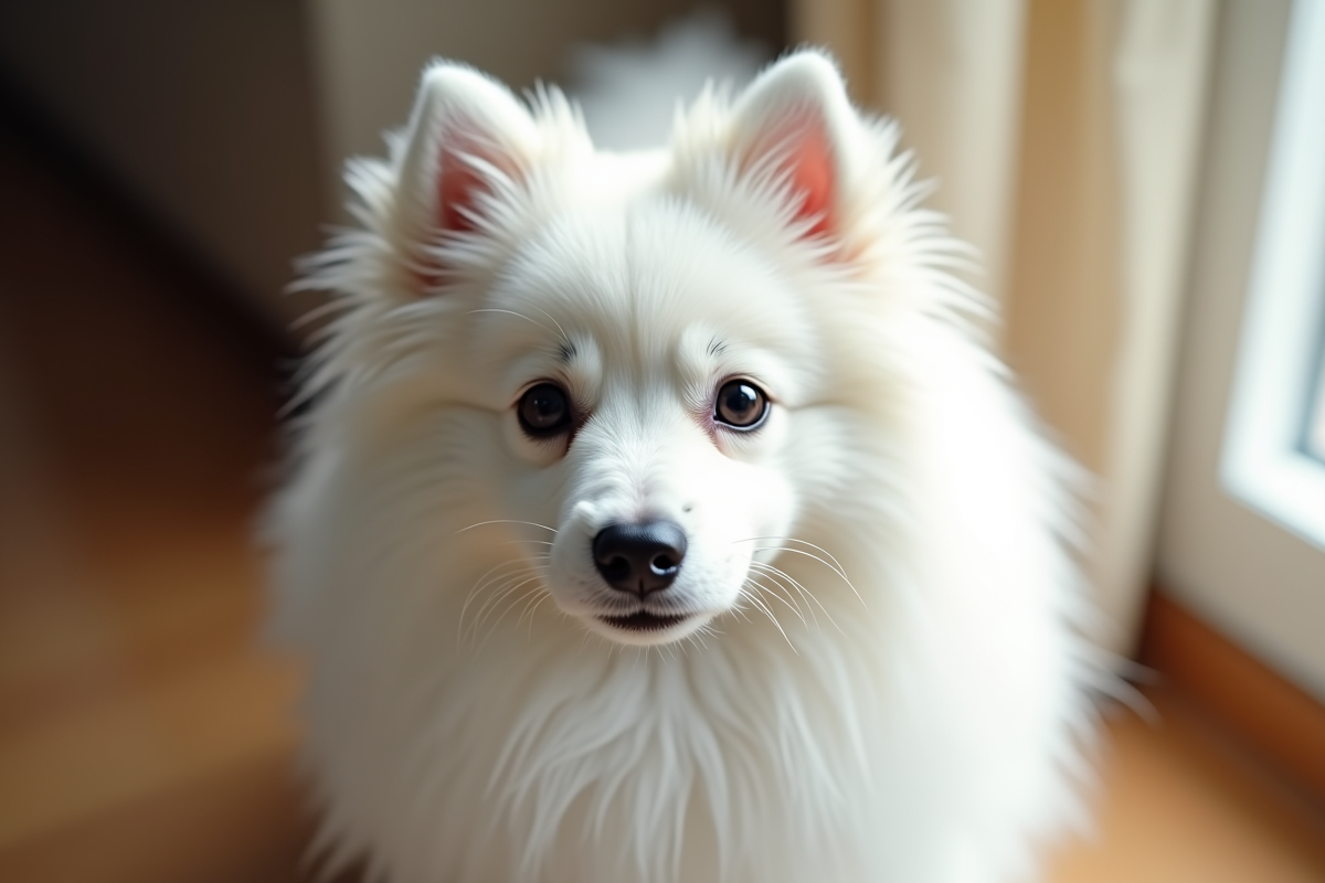 Portrait en gros plan d un spitz japonais sous lumière naturelle