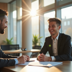 Jeune professionnel rencontrant un conseiller bancaire moderne