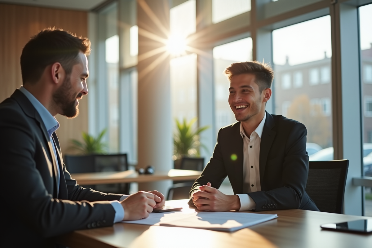 Jeune professionnel rencontrant un conseiller bancaire moderne
