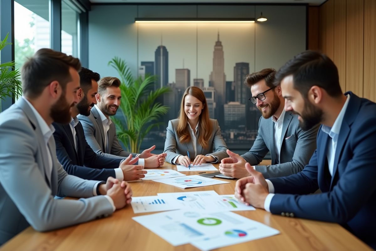 Conseillers financiers discutant de graphiques en réunion