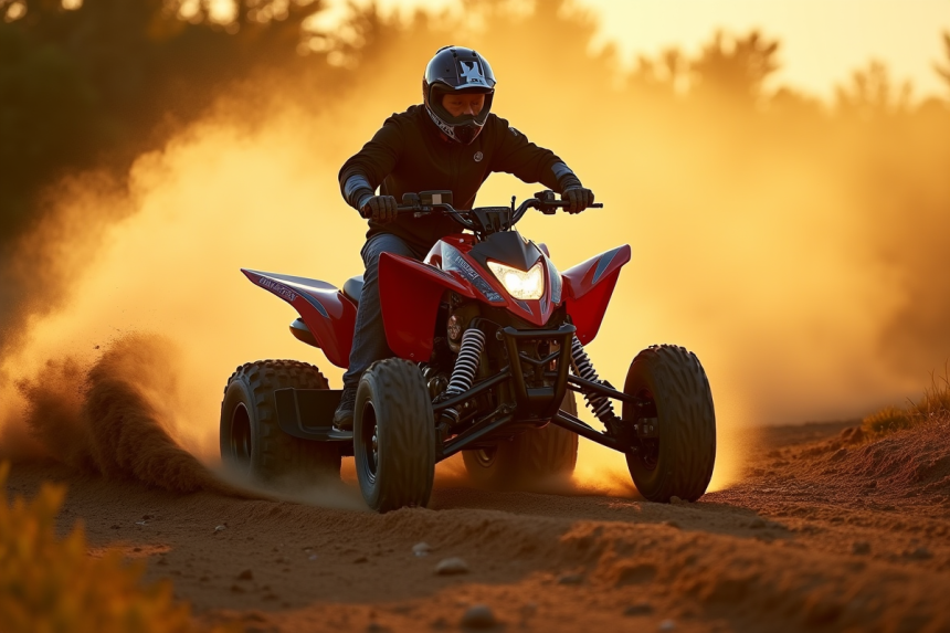 Yamaha Raptor 700 en pleine vitesse sur un sentier ensoleille